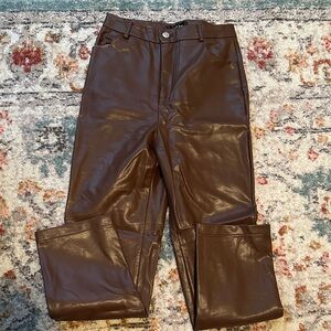 White Fox Boutique Brown Faux Leather Straight Leg High Rise Pants